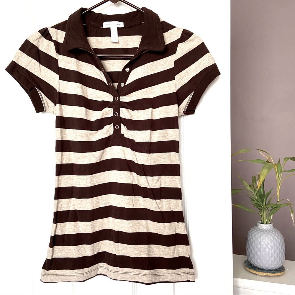 🌟3/$15🌟 Ambiance Apparel oatmeal stripe polo